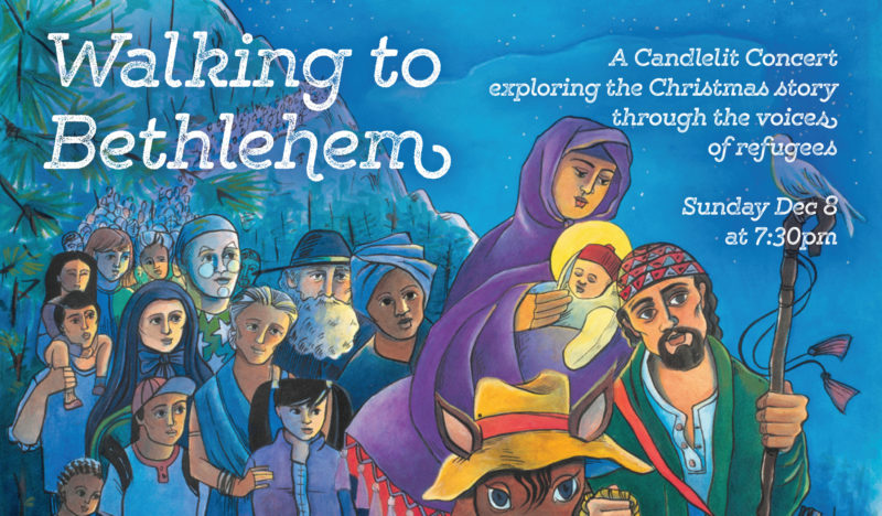 illustration of Mary and Joseph walking to Bethlehem