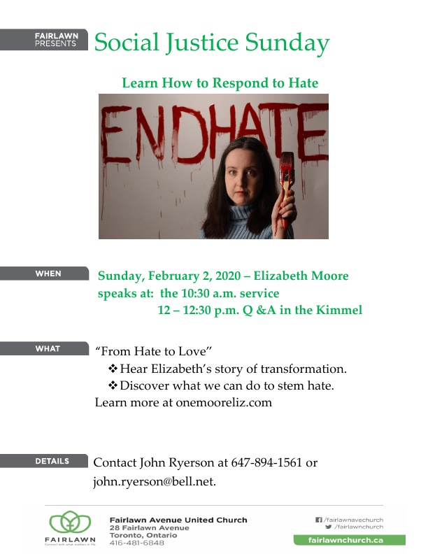 photo of Elizabeth Moore with the words End Hate