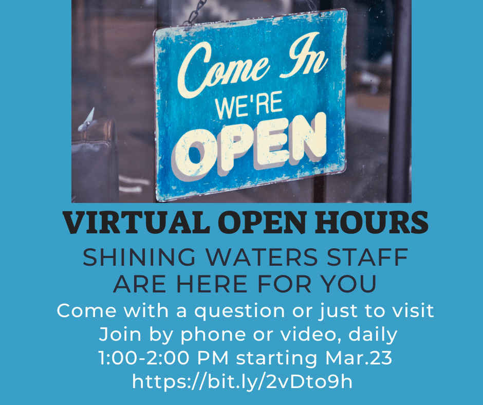 Come In We Open sign A link to our open hours zoom meeting 