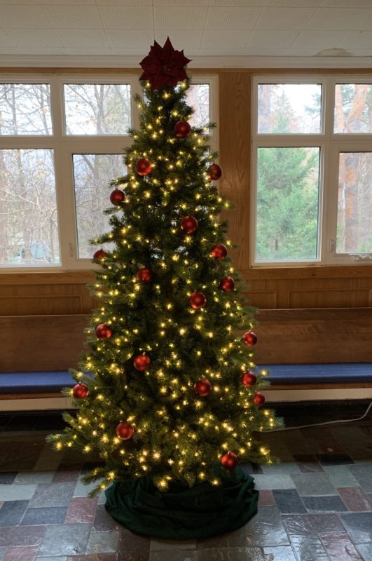 Christmas tree in narthex of church