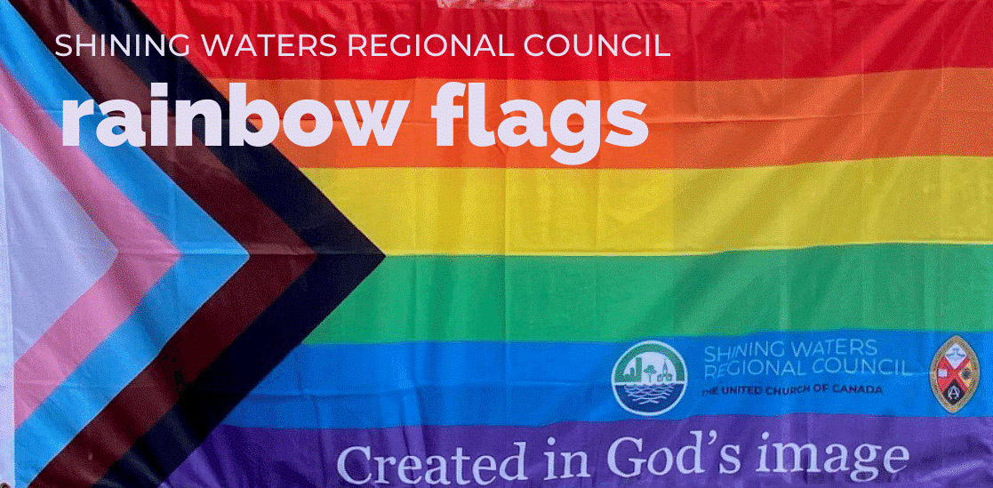 photograph of rainbow flag used at Shining Waters Affirming Ministries Service