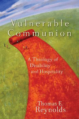 Book cover for Vulnerable Communion. A rolled out red carpet on a background of green. 