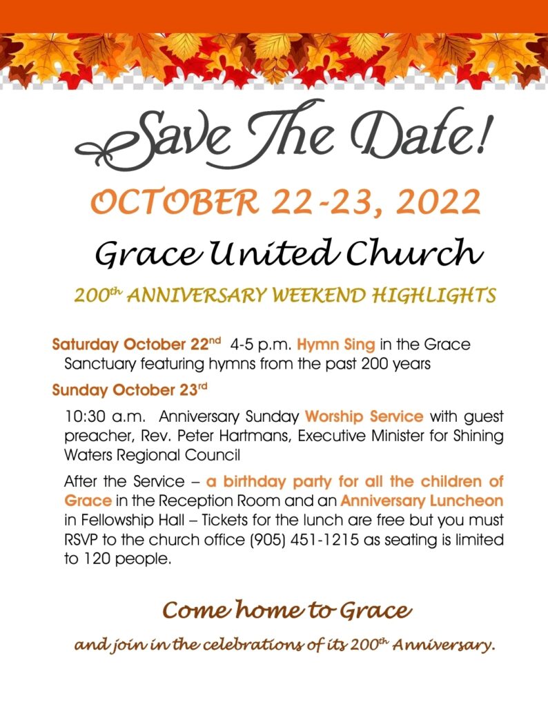 Grace United Church, Brampton, Anniversary Weekend
