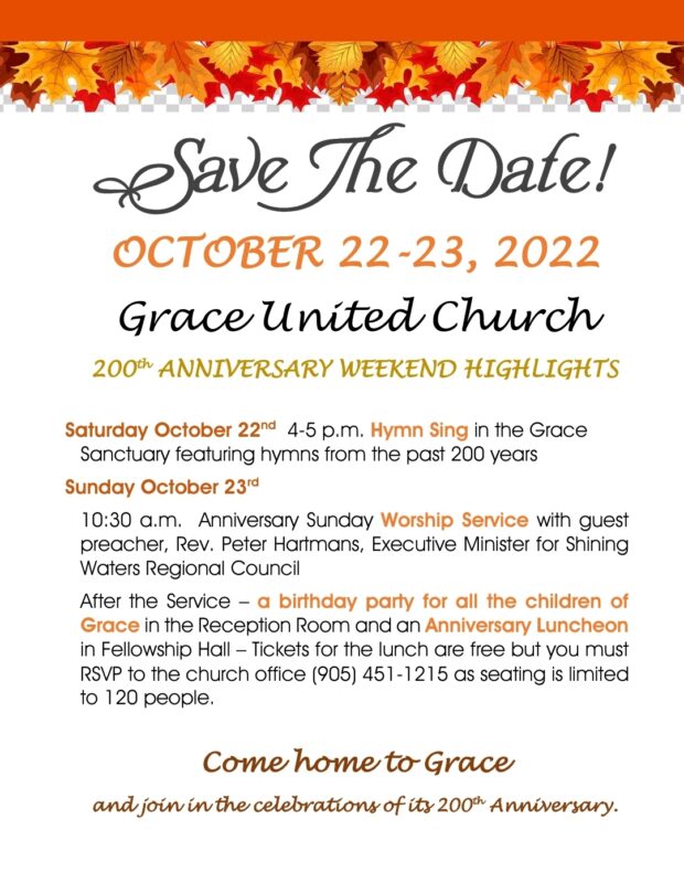 Grace United Church, Brampton, Anniversary Weekend
