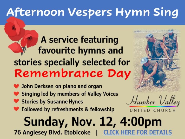 Afternoon Vespers Hymn Sing at Humber Valley United Church
