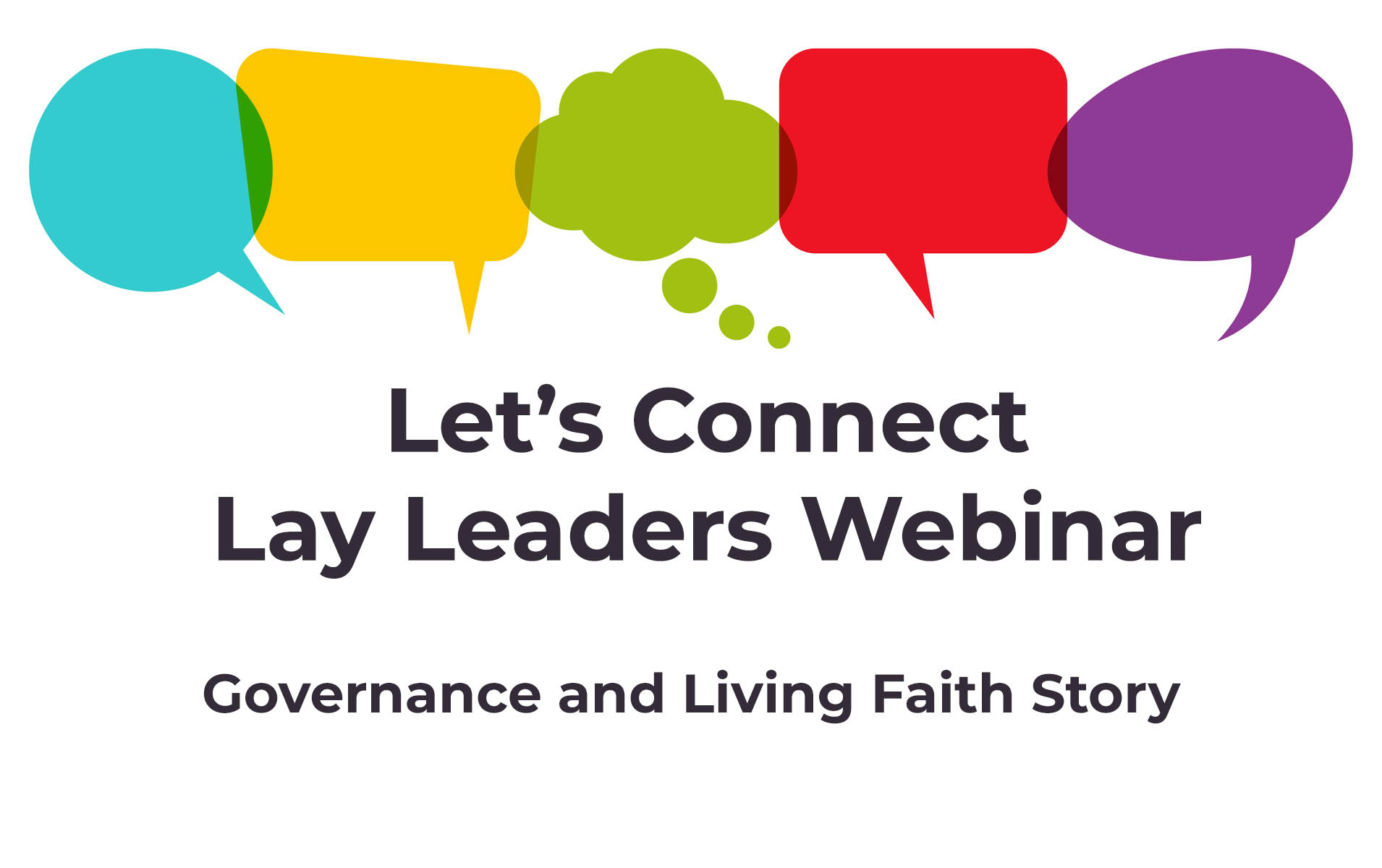 five coloured speech bubbles in a row with the title of the webinar underneath